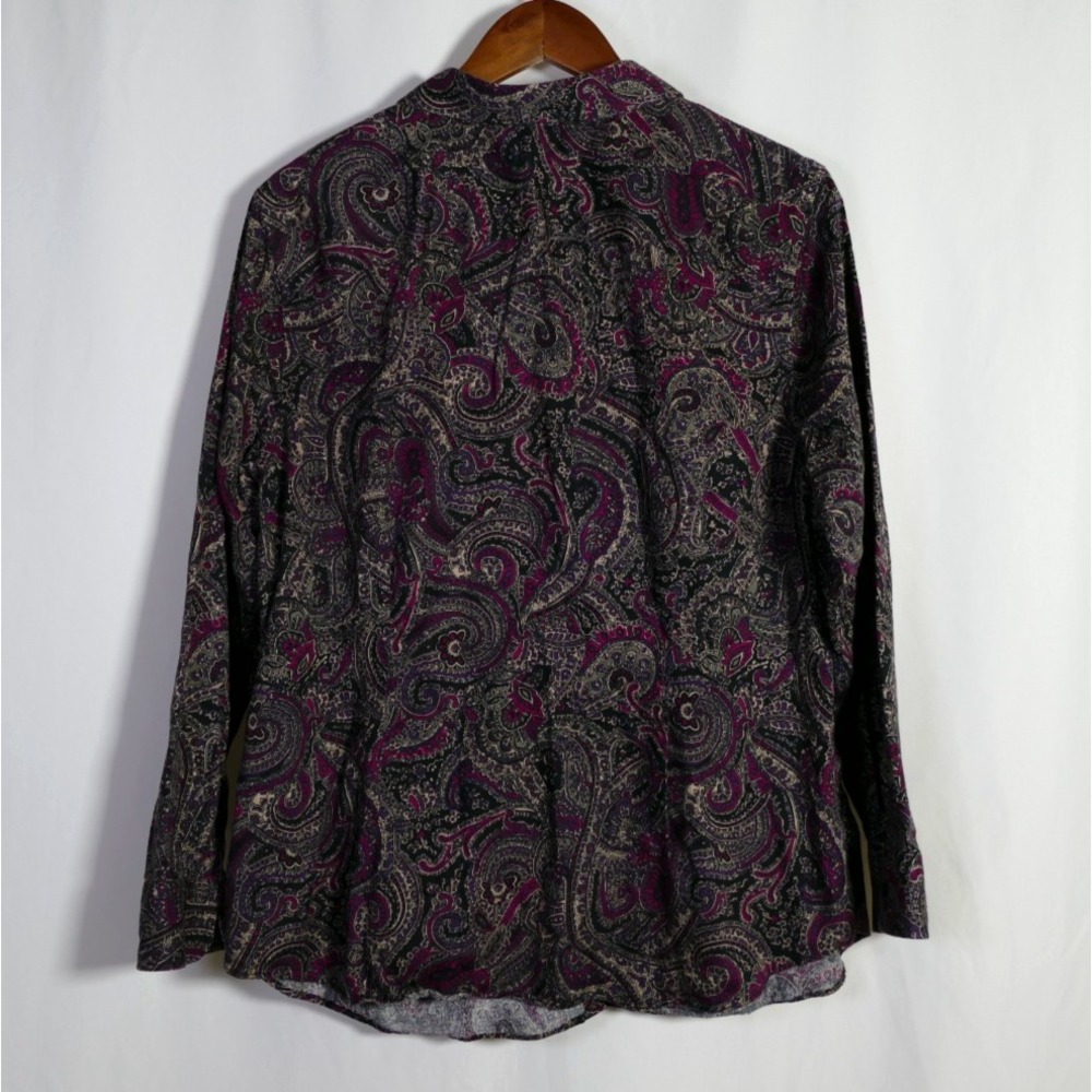 Chaps Womens No Iron Long Sleeve Button Up Top Size 1X Flip Cuffs Paisley Artsy - Picture 4 of 9